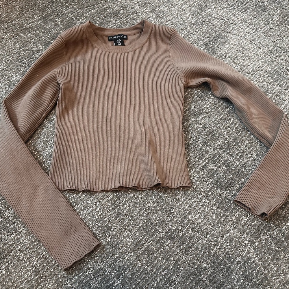 Sincerely Jules Brown Ribbed Long Sleeve Top